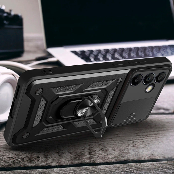 Hybrid Armor Camshield with Stand and Camera Cover for Samsung Galaxy A56 - Black