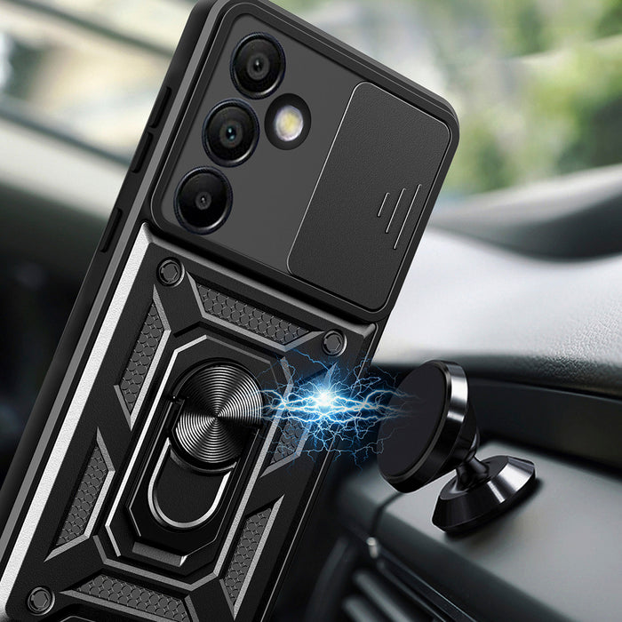 Hybrid Armor Camshield with Stand and Camera Cover for Samsung Galaxy A36 - Black