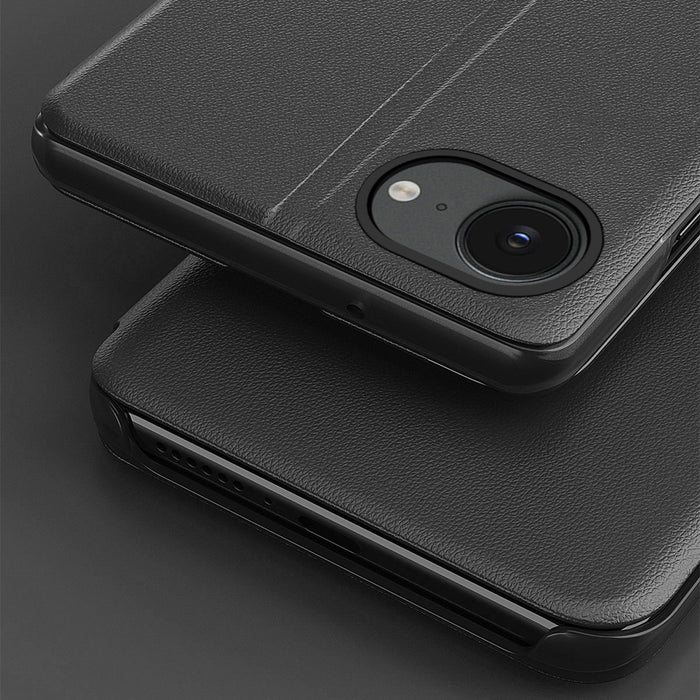 Eco Leather View Case, an elegant case with a flap and stand for iPhone 16e / 17e - black