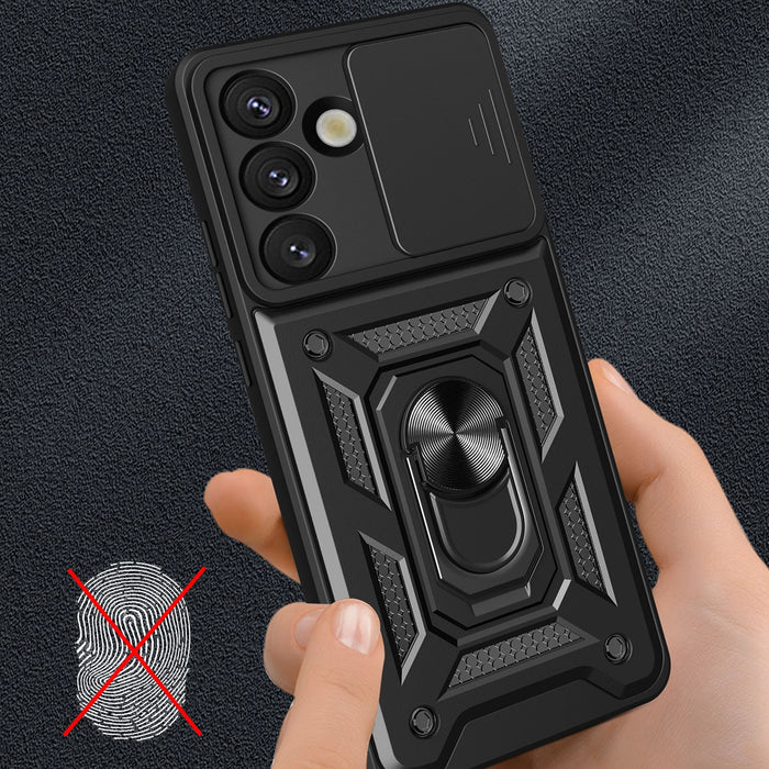 Hybrid Armor Camshield with Stand and Camera Cover for Samsung Galaxy S25 Edge - Black
