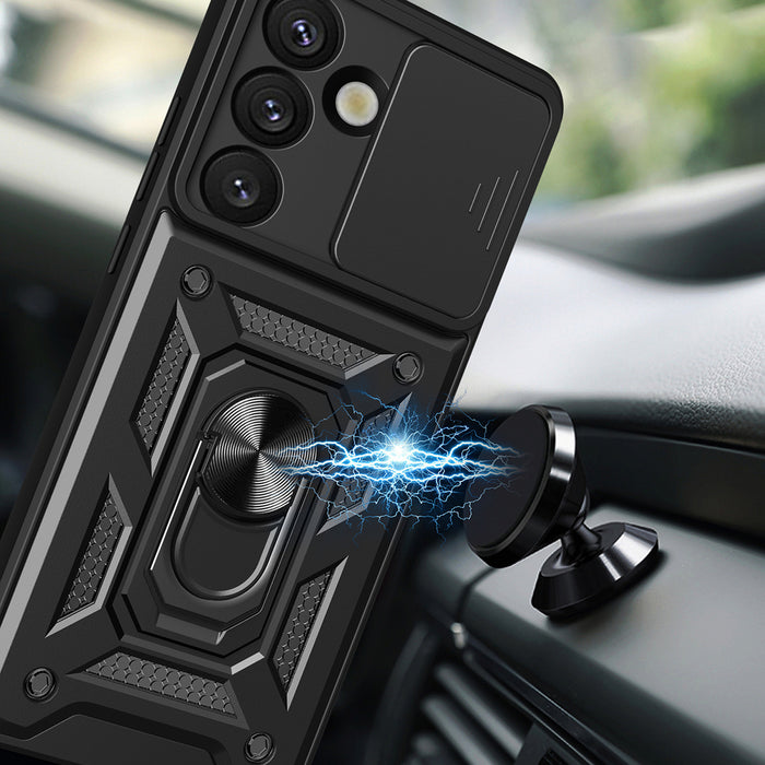 Hybrid Armor Camshield with Stand and Camera Cover for Samsung Galaxy S25 Edge - Black