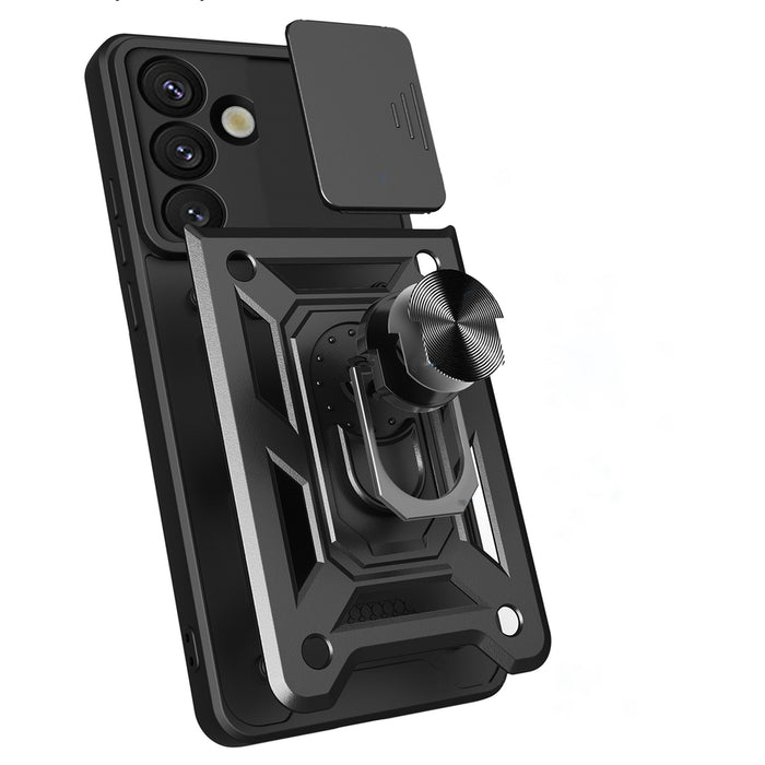 Hybrid Armor Camshield with Stand and Camera Cover for Samsung Galaxy S25 Edge - Black