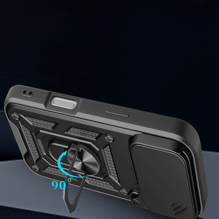 Hybrid Armor Camshield iPhone 17 Pro Case with Stand and Camera Cover - Black