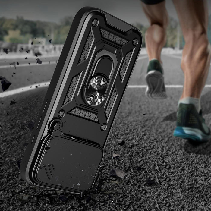 Hybrid Armor Camshield Case for iPhone 17 Pro Max with Stand and Camera Cover - Black