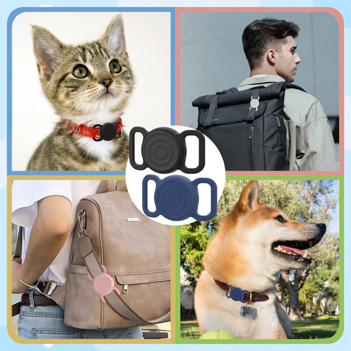 AirTag silicone waterproof case for dog or cat collar - black