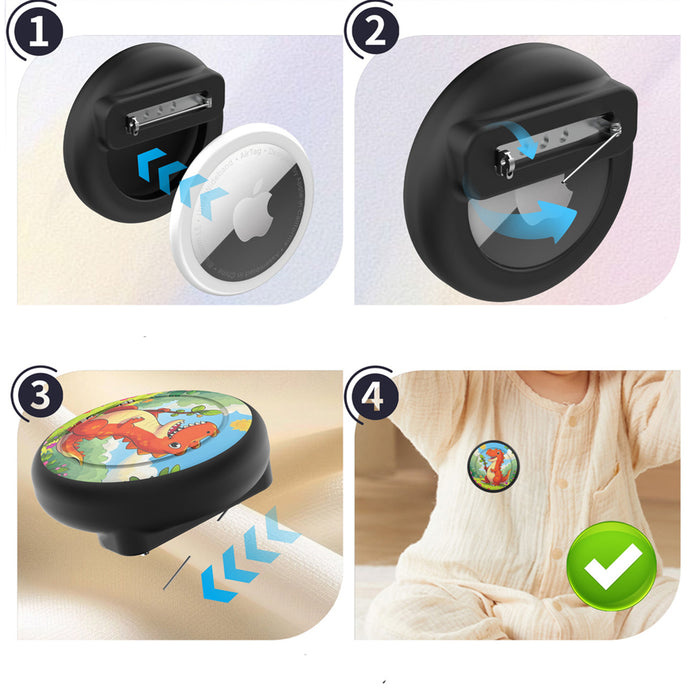 AirTag badge case - black with dinosaur print