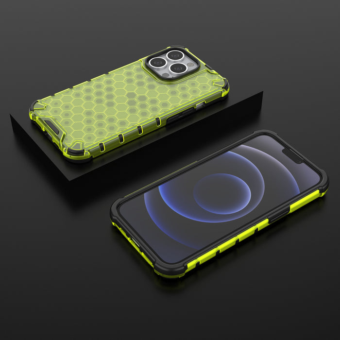 Honeycomb Case armor cover with TPU Bumper for iPhone 13 Pro green