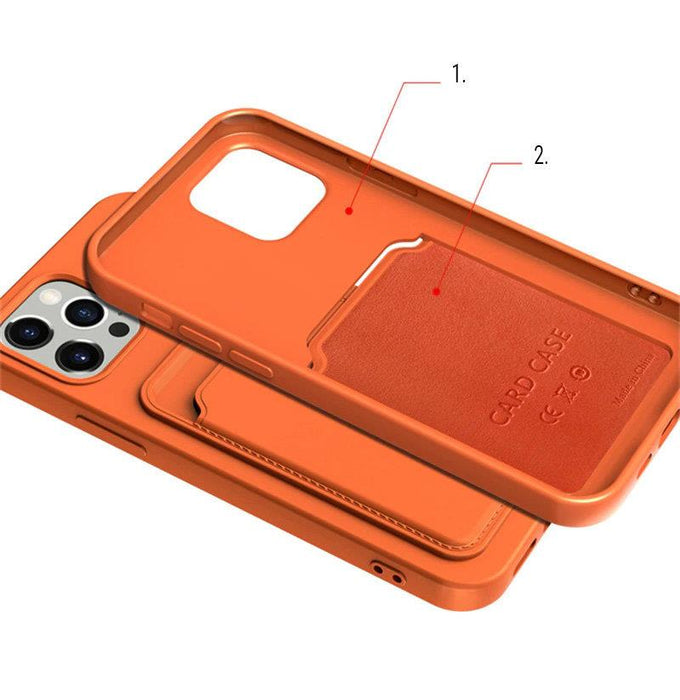 Card Case Silicone Wallet with Card Slot Documents for iPhone 13 mini orange