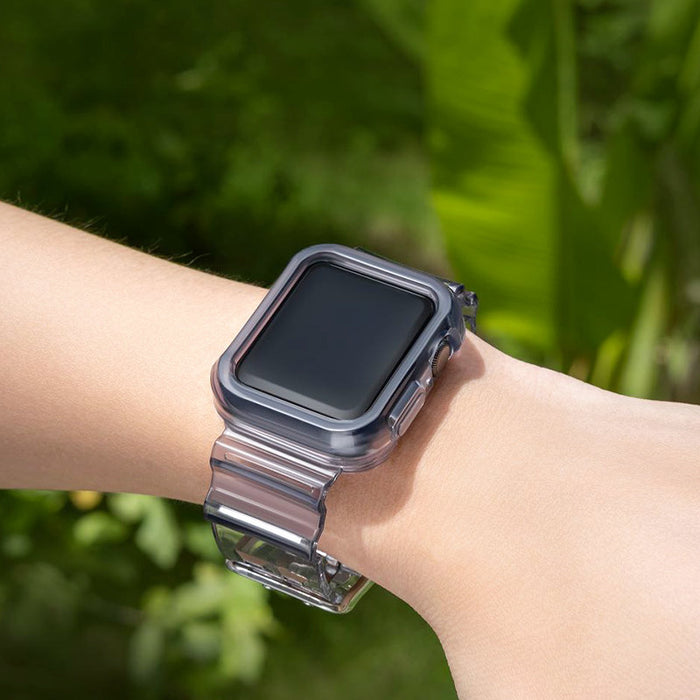 Silicone Band Strap Bracelet Case Strap Light Set for Apple Watch 44mm - Black