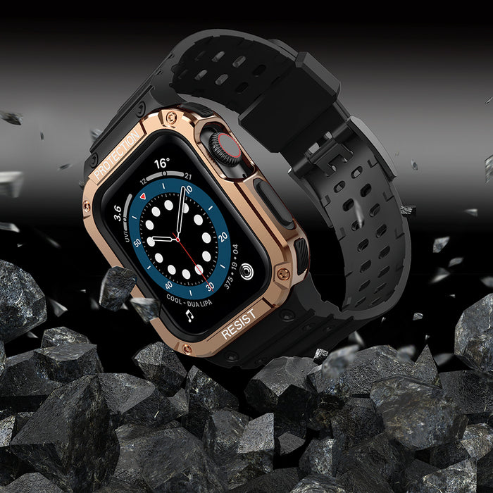 Protect Strap Band for Apple Watch 42/44/45mm Armored Case Strap - Black, Rose Gold