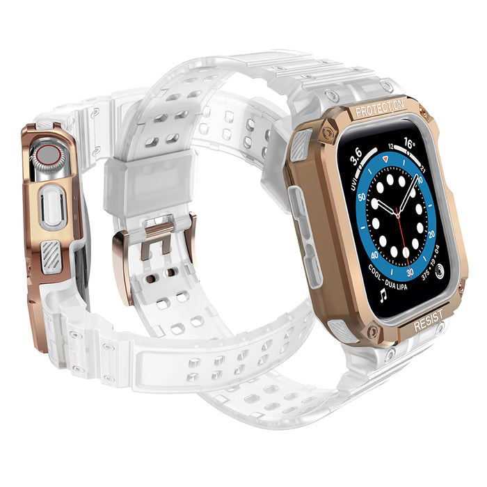 Protect Strap Band for Apple Watch 42/44/45mm Armored Case Strap - Transparent, Rose Gold