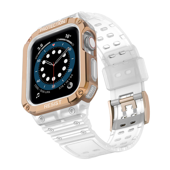 Protect Strap Band for Apple Watch 42/44/45mm Armored Case Strap - Transparent, Rose Gold