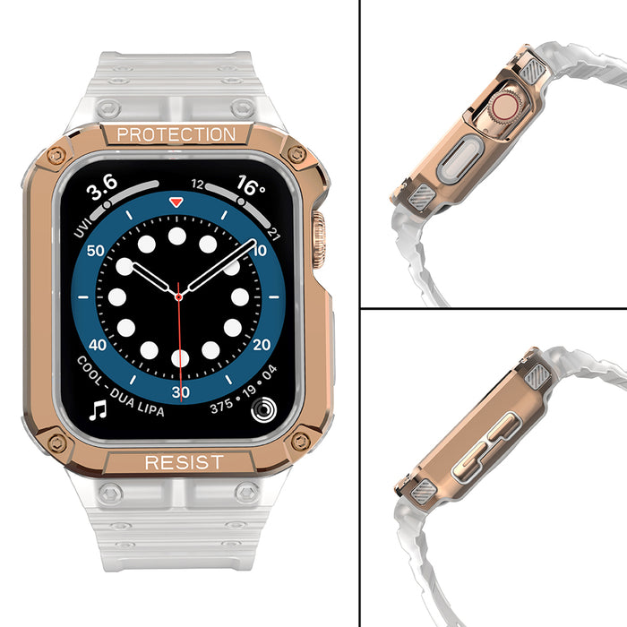 Protect Strap Band for Apple Watch 42/44/45mm Armored Case Strap - White, Rose Gold