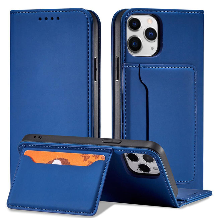 Magnet Card Case for iPhone 12 Pro cover card wallet card stand blue