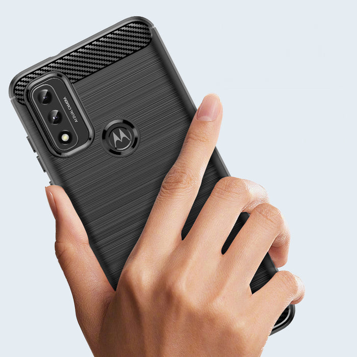 Carbon Case Flexible Cover Sleeve Motorola Moto G Play 2022 black