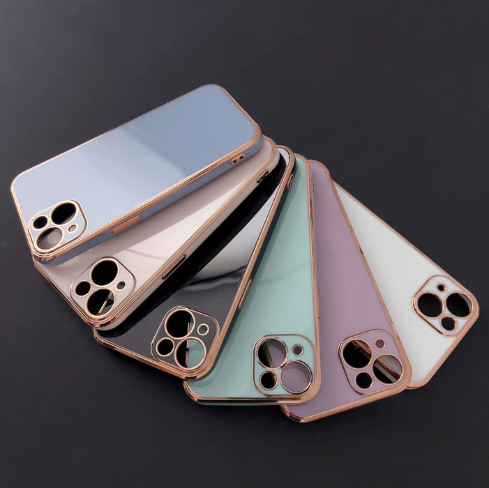 Lighting Color Case for iPhone 12 Pro Max blue gel cover with gold frame