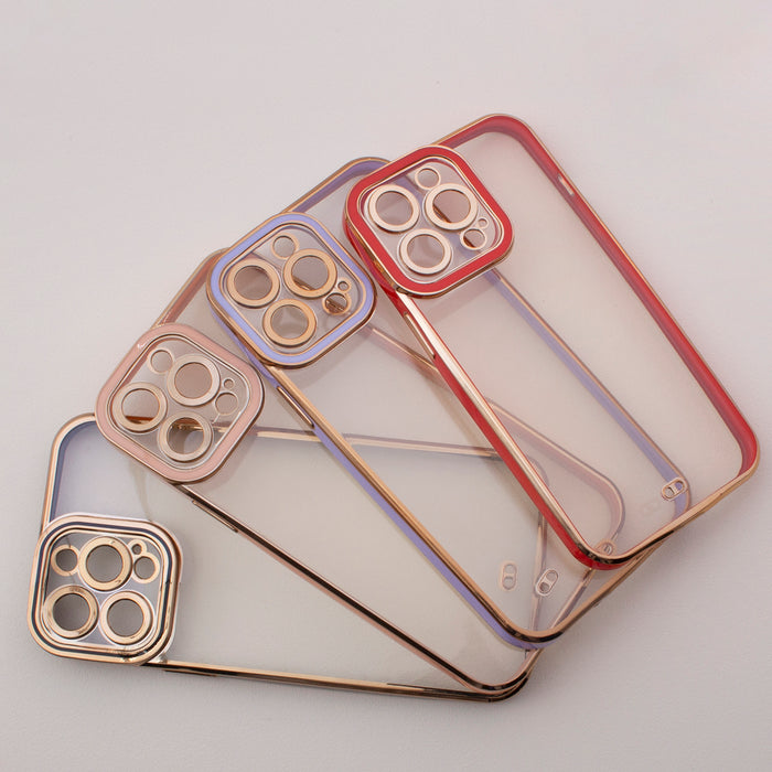 Fashion Case for iPhone 13 Pro Gold Frame Gel Cover Red