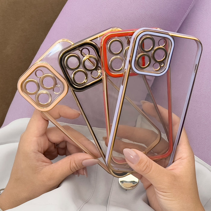 Fashion Case for iPhone 13 Pro Max Gold Frame Gel Cover Red