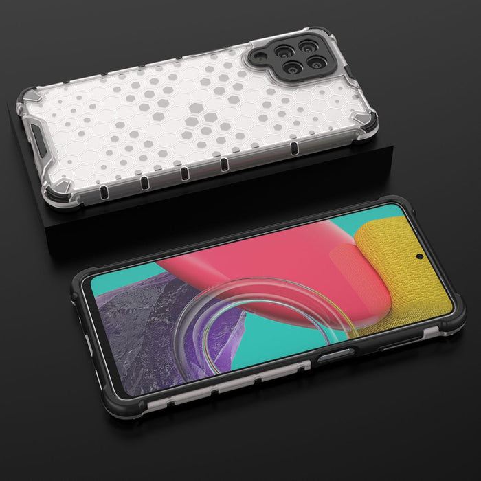 Honeycomb case armored cover with a gel frame for Samsung Galaxy M53 5G transparent