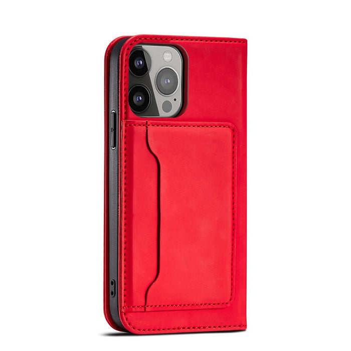 Magnet Card Case case for iPhone 14 Plus flip cover wallet stand red