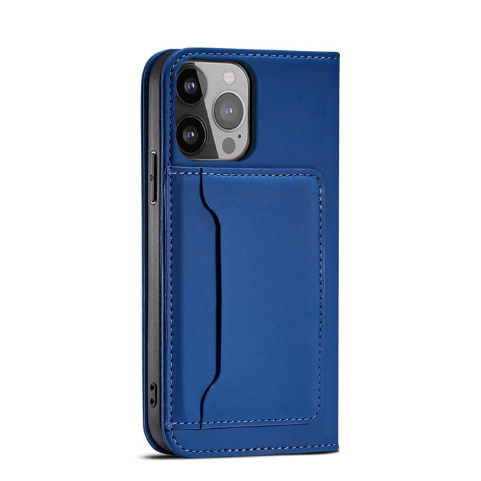 Magnet Card Case case for iPhone 14 Pro Max flip cover wallet stand blue