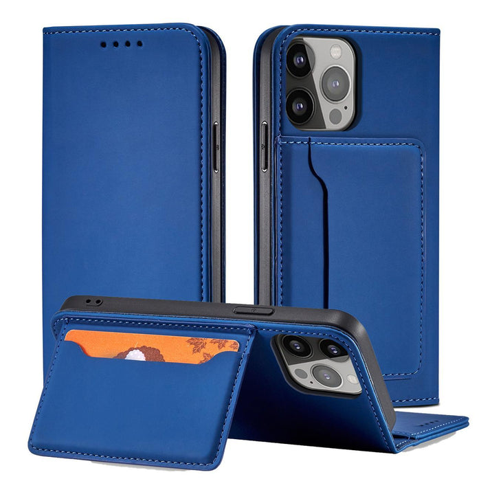 Magnet Card Case case for iPhone 14 Pro Max flip cover wallet stand blue