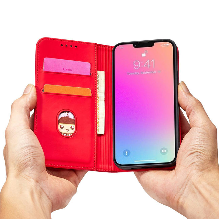 Magnet Card Case case for iPhone 14 Pro Max flip cover wallet stand red