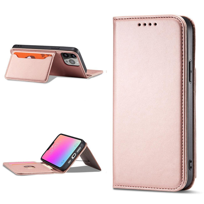 Magnet Card Case case for iPhone 14 Pro Max flip cover wallet stand pink