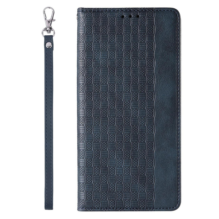 Magnet Strap Case Case for iPhone 14 Plus Flip Wallet Mini Lanyard Stand Blue