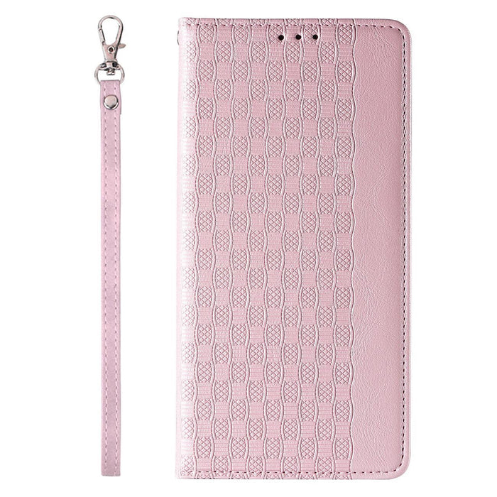 Magnet Strap Case Case for iPhone 14 Plus Flip Wallet Mini Lanyard Stand Pink