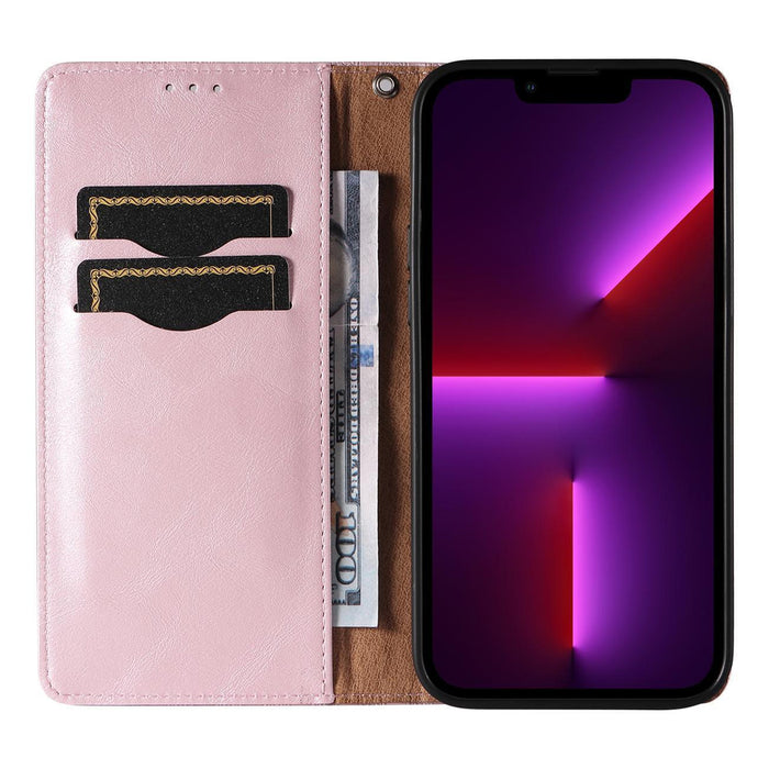 Magnet Strap Case Case for iPhone 14 Plus Flip Wallet Mini Lanyard Stand Pink