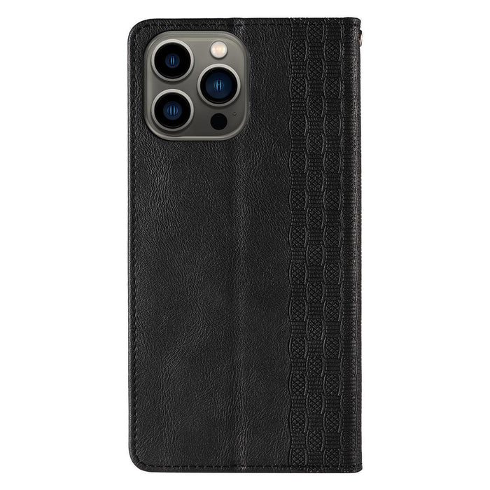 Magnet Strap Case for iPhone 14 Pro Flip Wallet Mini Lanyard Stand Black