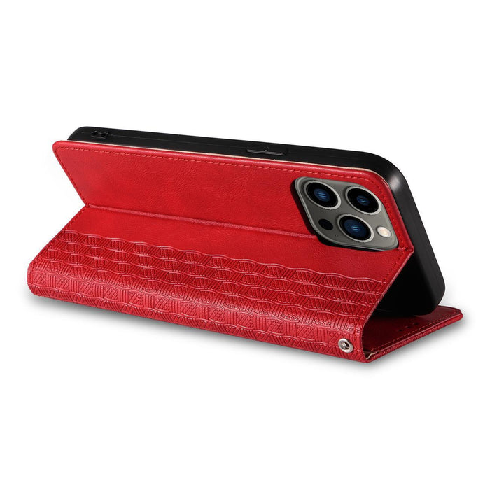 Magnet Strap Case iPhone 14 Pro Case with Flip Wallet Mini Lanyard Stand Red
