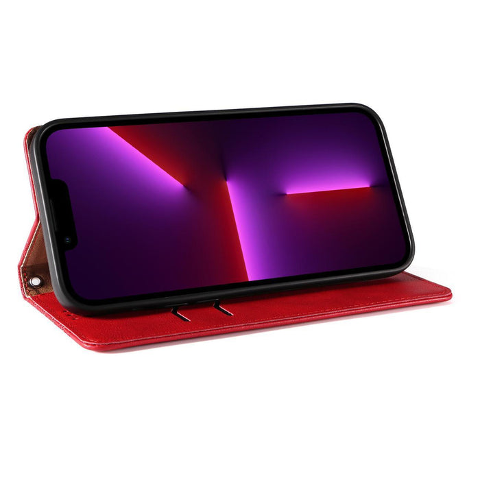 Magnet Strap Case iPhone 14 Pro Case with Flip Wallet Mini Lanyard Stand Red