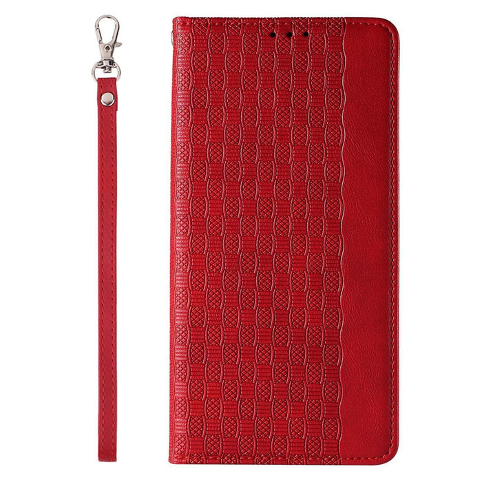 Magnet Strap Case iPhone 14 Pro Case with Flip Wallet Mini Lanyard Stand Red
