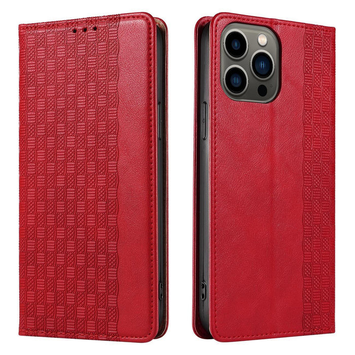 Magnet Strap Case iPhone 14 Pro Case with Flip Wallet Mini Lanyard Stand Red