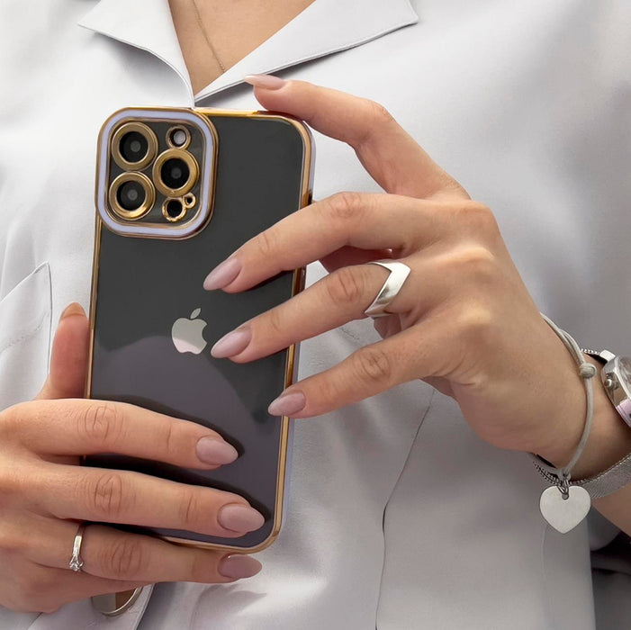 Fashion Case for iPhone 12 Pro Gold Frame Gel Cover Purple