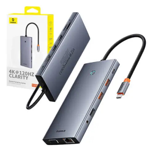 Hub 13in1 Baseus PortalJoy USB-C to HDMI + DP + VGA + C + USB + PD + RJ45 + SD/TF + 3.5mm (grey) - Hubs<<<IT