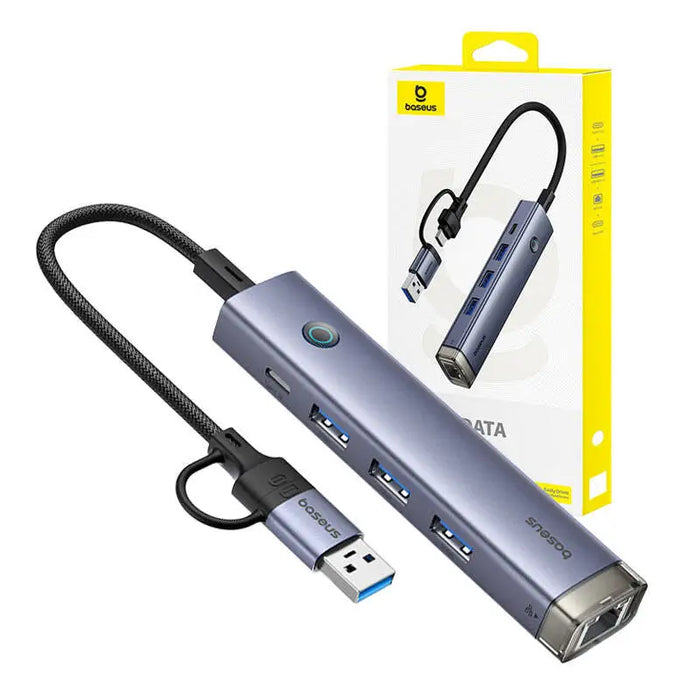 Hub 4in1 Baseus UltraJoy USB-A&USB-C to 3xUSB3.0 + USB-C + RJ45 (grey) - Hubs<<<IT Accessories<<<InnproXML