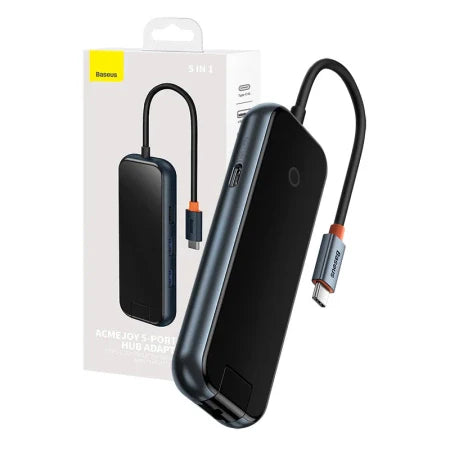 Hub 5in1 Baseus AcmeJoy series USB-C to 2xUSB 3.0 + USB 2.0 + USB-C PD + RJ45 (dark grey) - Hubs<<<IT