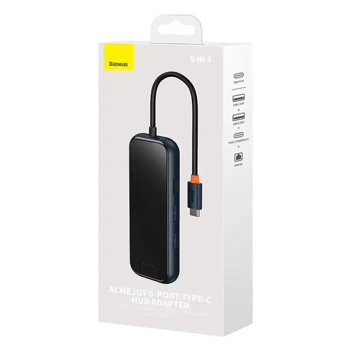 Hub 5in1 Baseus AcmeJoy series USB-C to 2xUSB 3.0 + USB 2.0 + USB-C PD + RJ45 (dark grey) - Hubs<<<IT
