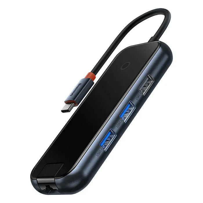Hub 5in1 Baseus AcmeJoy series USB-C to 2xUSB 3.0 + USB 2.0 + USB-C PD + RJ45 (dark grey) - Hubs<<<IT