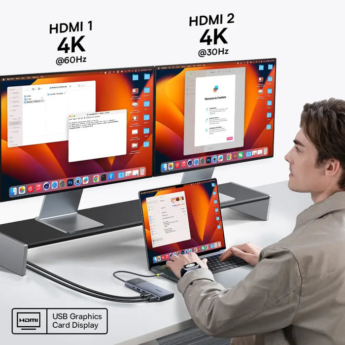 HUB Baseus Metal Gleam Series II 7in1 USB-C - USB-C PD100W / 2x USB-A / 2x HDMI 4K / USB-A 3.0 / USB-C 3.0 - USB