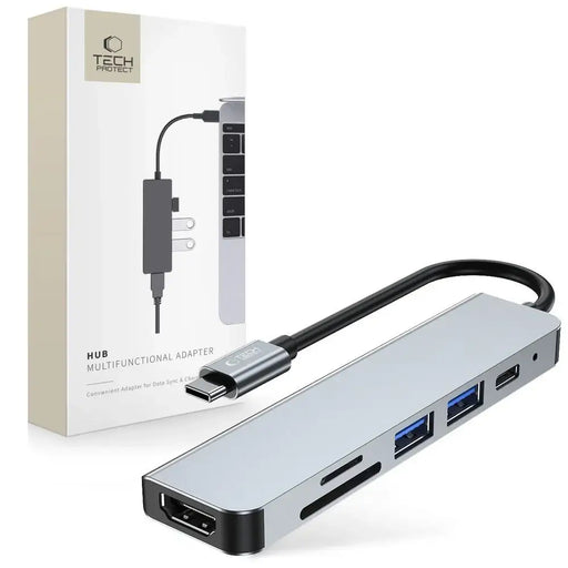 HUB Tech-Protect V4 6in1 USB-C - USB-A 3.0 / USB-A 2.0 / USB-C / HDMI / micro SD / TF / SD card reader - gray - USB