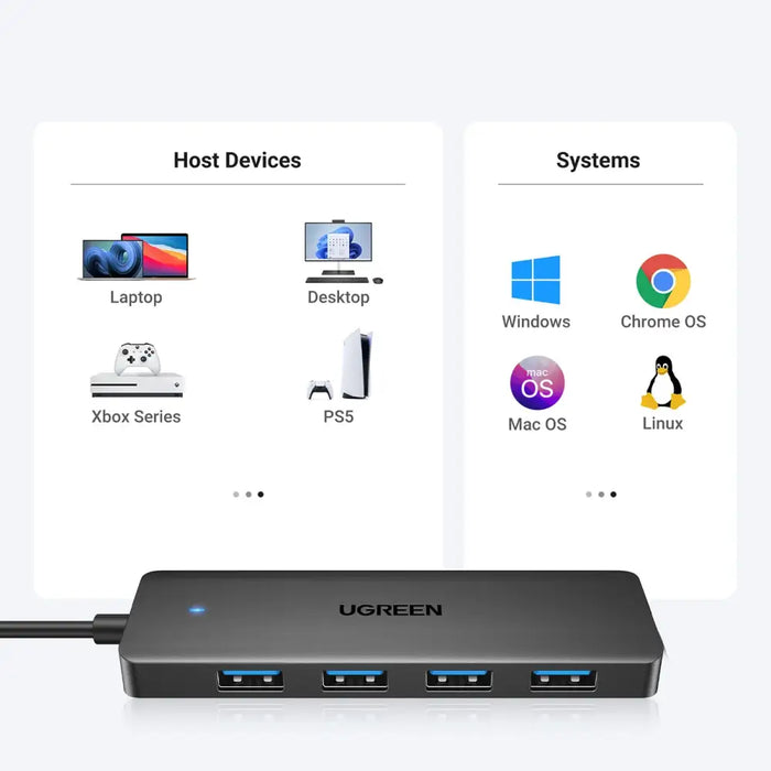 HUB Ugreen CM219 35574 with 4 USB-A 3.0 ports and USB-A 3.0 cable 1m - black - USB hubs<<<HurtelXML