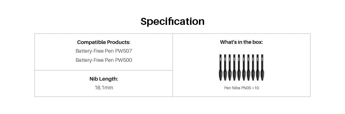Spare tips HUION PN05, 10 pcs. for PW500/PW507 pens