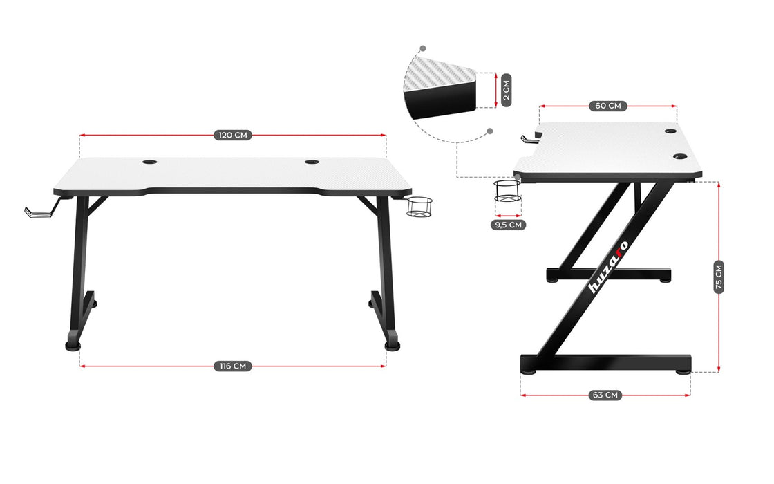 GAMING DESK HUZARO HERO 2.5 WHITE