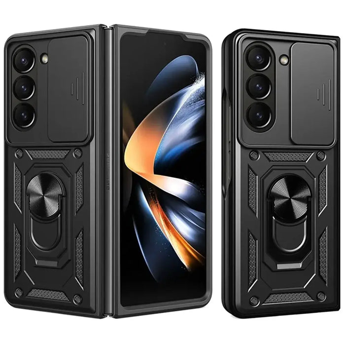 Hybrid Armor Camshield Armored Case with Stand and Camera Cover for Samsung Galaxy Z Fold 7 - Black - Cell phone cases