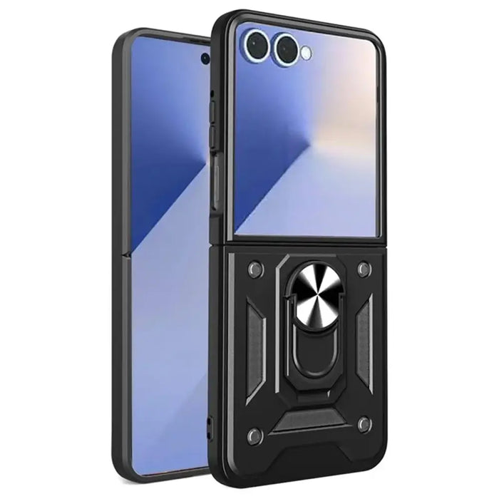 Hybrid Armor Camshield Armored Case with Stand and Camera Cover for Samsung Galaxy Z Flip 7 - Black - Cell phone cases