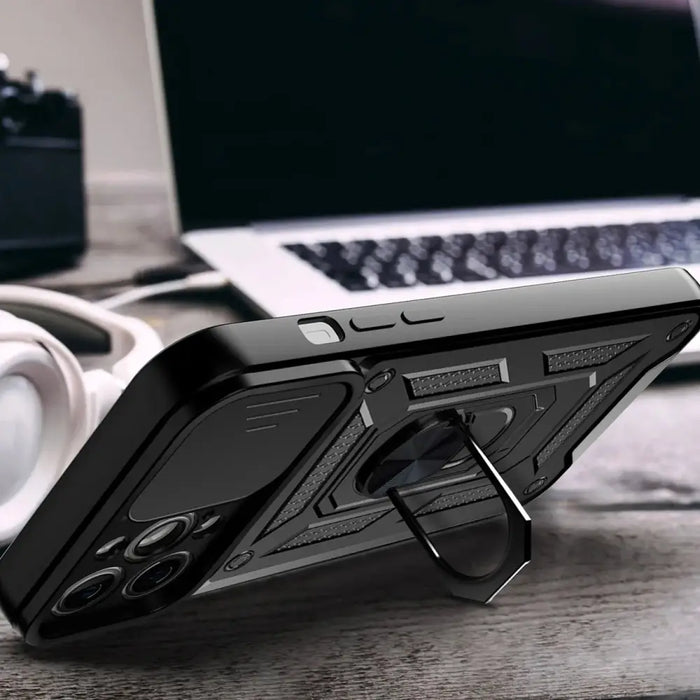 Hybrid Armor Camshield case for iPhone 14 armored case with camera cover black - Cell phone cases and covers<<<HurtelXML